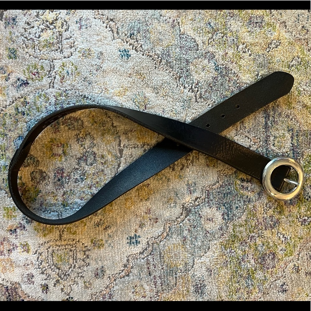 😍 Vintage Express Compagnie Internationale Italian Leather Belt Silver Buckle